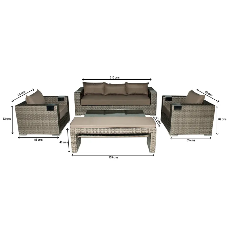 MUEBLES LA TERRAZA - Set Muebles de Terraza 311 + Banqueta color Gris