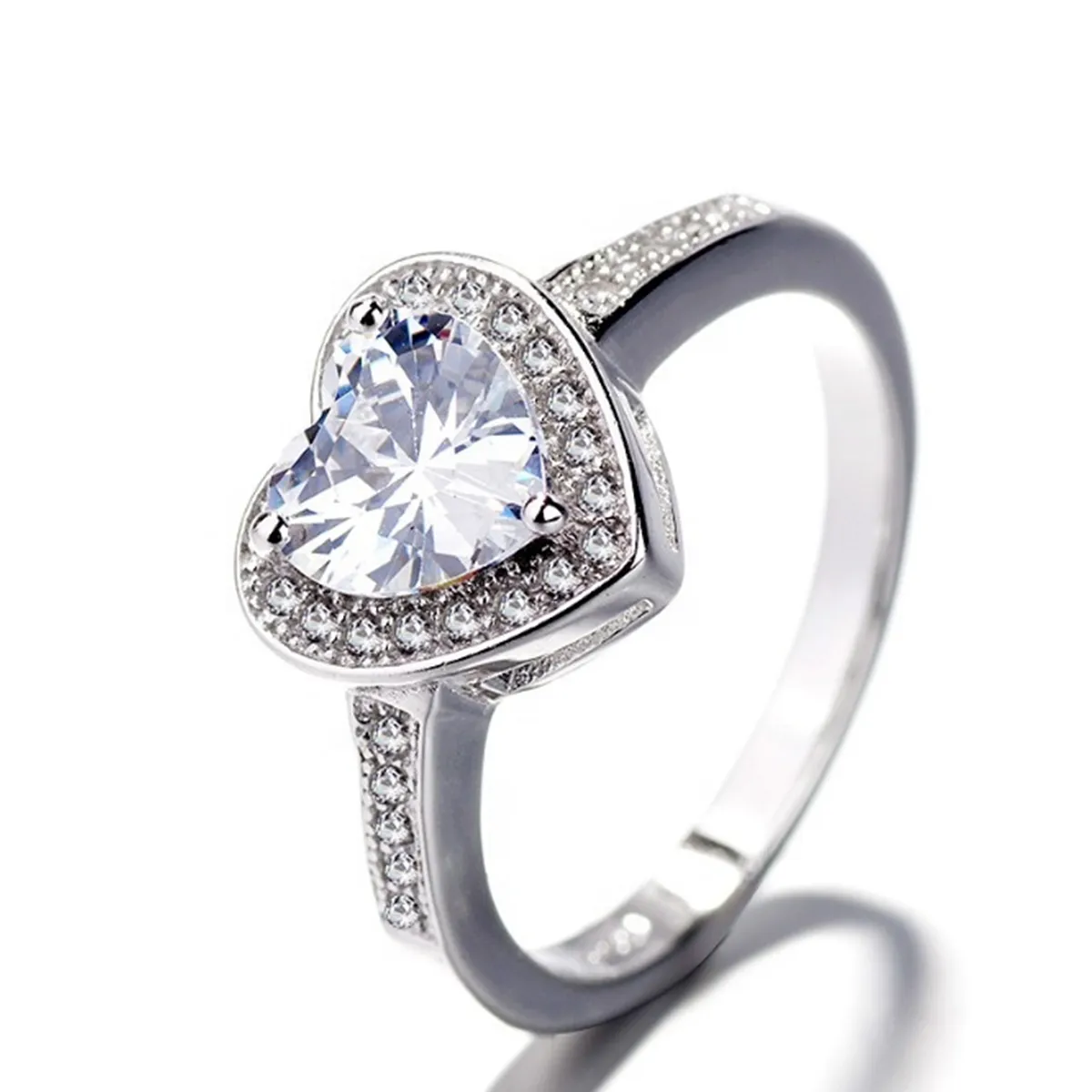 GENERICO - Anillo Plata 925 Corazón Circones Compromiso Elegante Mujer Joya