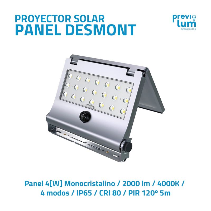 PREVILUM - Proyector SOLAR Panel Desmontable 2000lm
