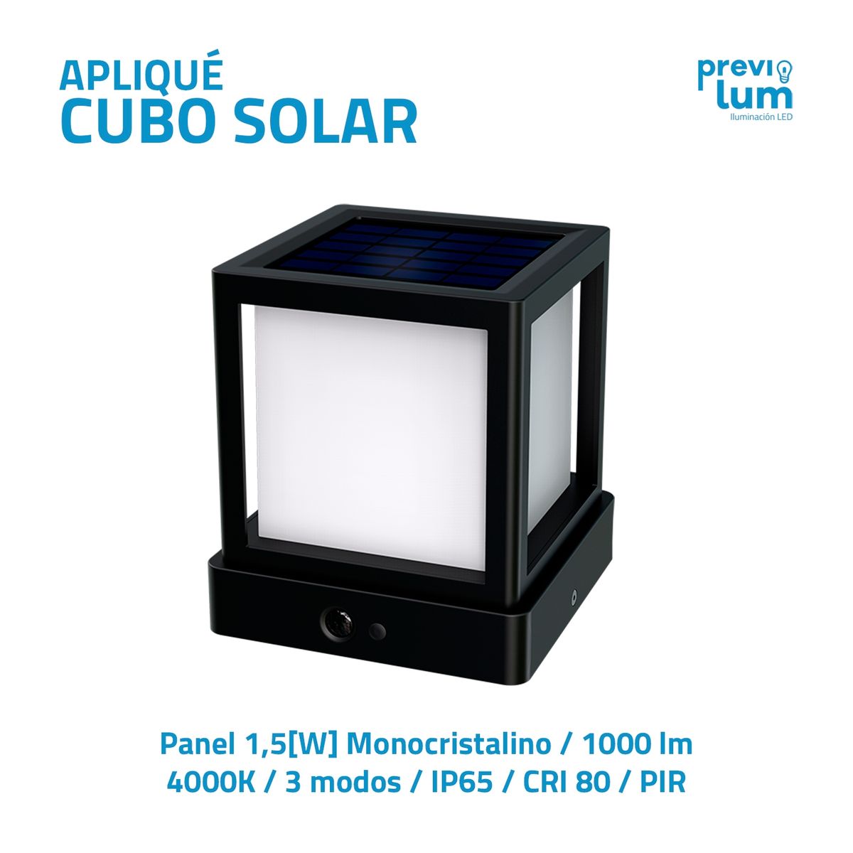 Apliqué SOLAR Cubo, marca PREVILUM - Foto Principal