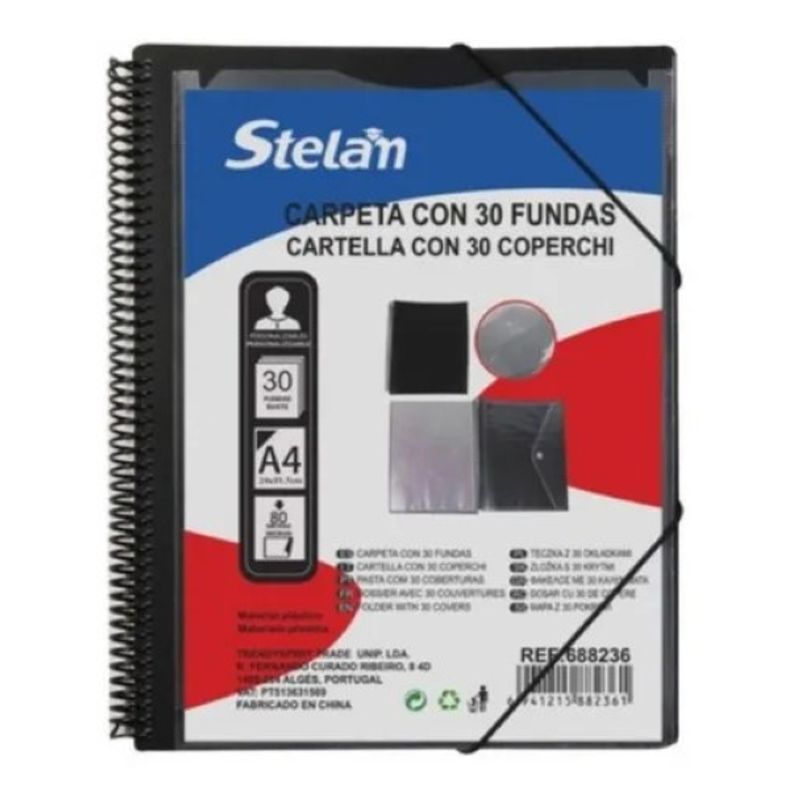 GENERICO - Carpeta Archivador De Documentos 30 Fundas Con Espiral A4