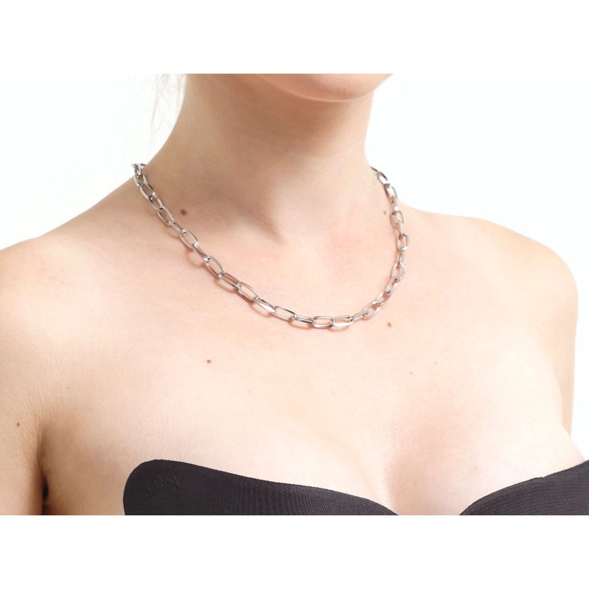 GENERICO - Collar Cadena Acero Quirúrgico Eslabones Plateado 50cm