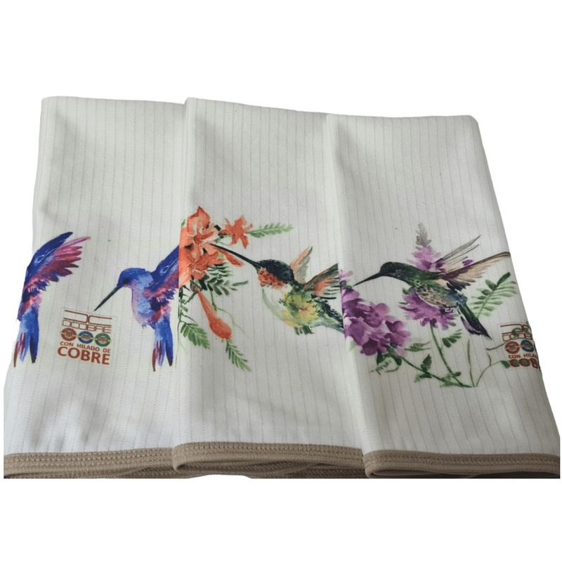 GENERICO - PAÑO DE LOZA  ABSORBENTE 3 UNIDADES MODELO COLIBRI EN FLOR  EN COBRE