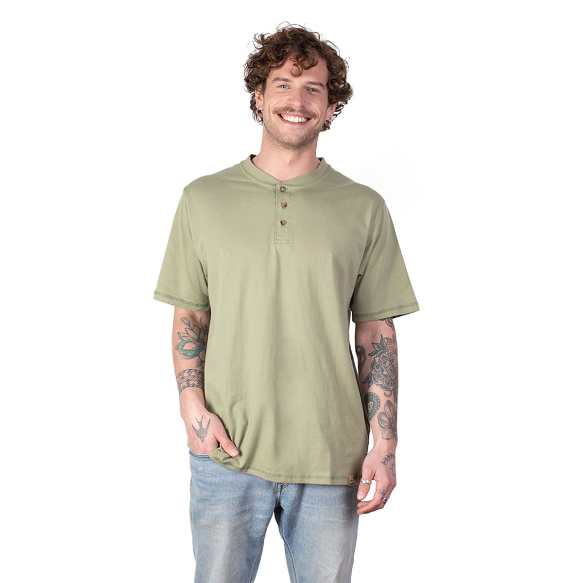 LENGA - Polera Molle Cuello Redondo con Botones Uvpro Hombre Lenga