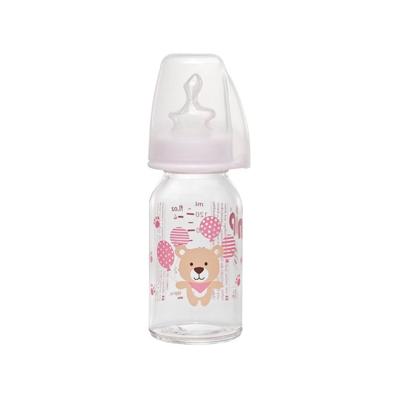 NIP - Mamadera Vidrio Silicona Oso Rosa 125 Ml Anatómica