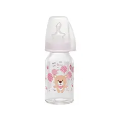 NIP - Mamadera Vidrio Silicona Oso Rosa 125 Ml Anatómica