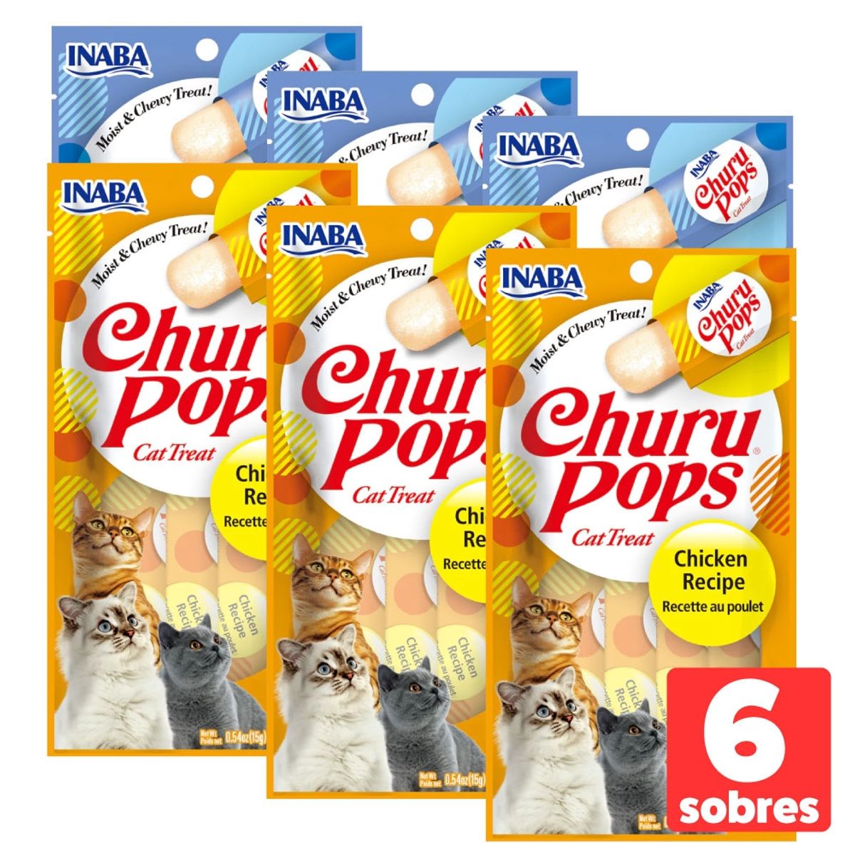 INABA - Snack Inaba Churu Pops Sabor Atun y Pollo, Pack x 6 Sobres