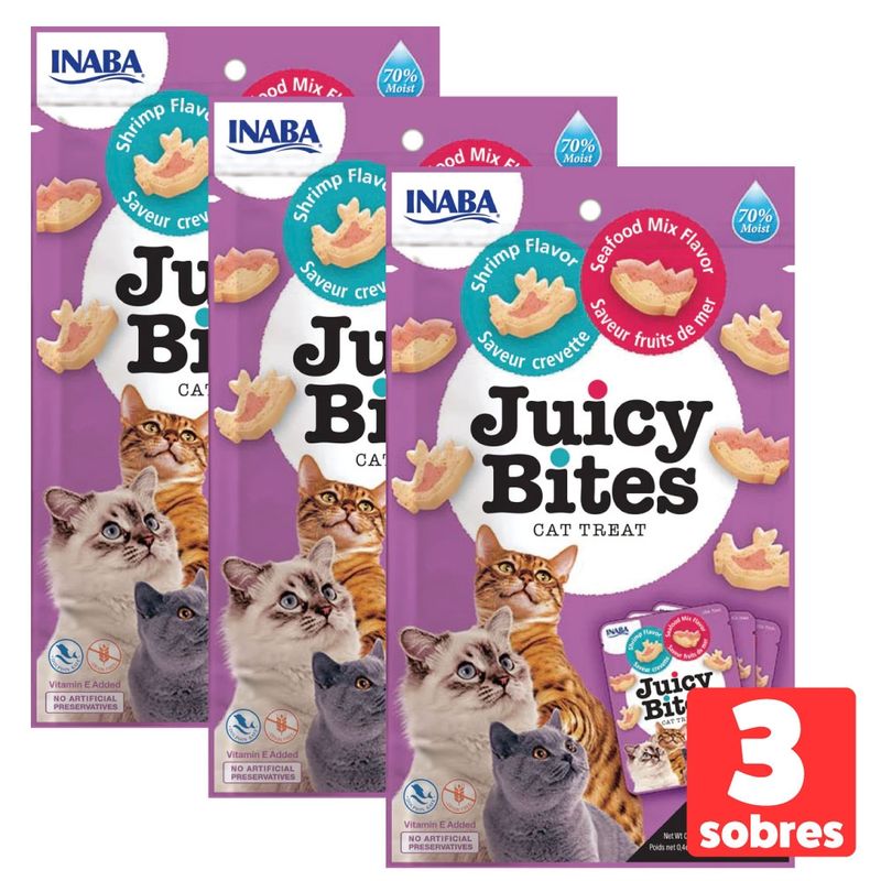 INABA - Inaba Pack Juicy Bites Sabor Camaron y Mariscos - 3 Paquetes