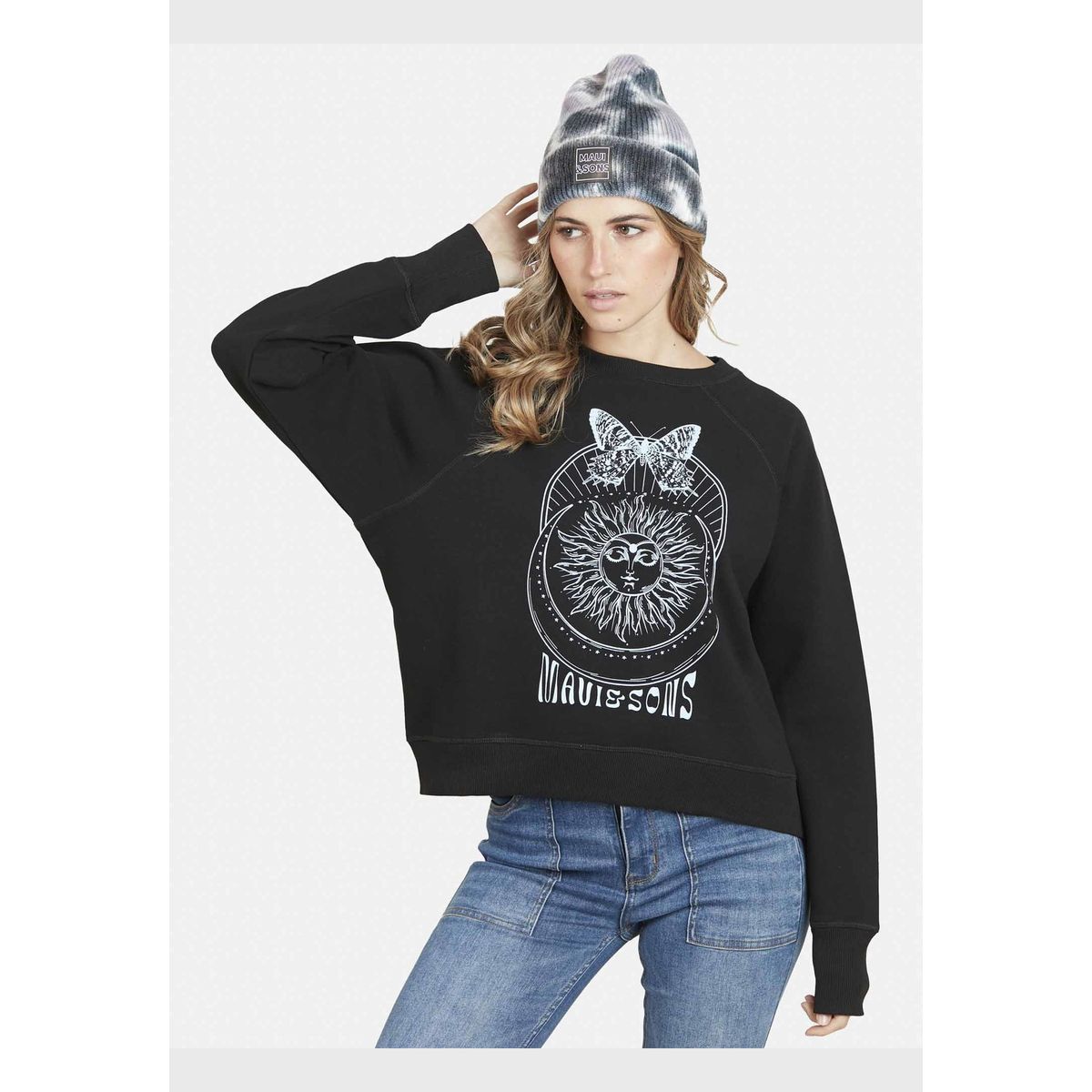 MAUI AND SONS - Poleron SUNFLY MAUI CREW Mujer Negro Maui and Sons