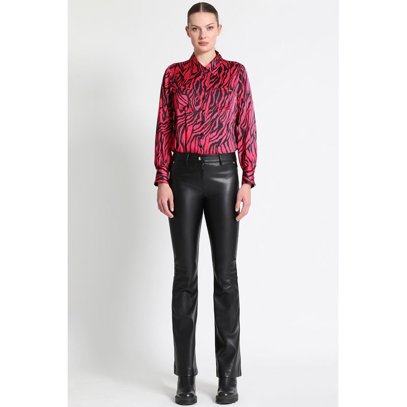 LIOLA - Pantalón Tiro Medio Piel Cuero Negro Liola
