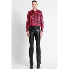 LIOLA - Pantalón Tiro Medio Piel Cuero Negro