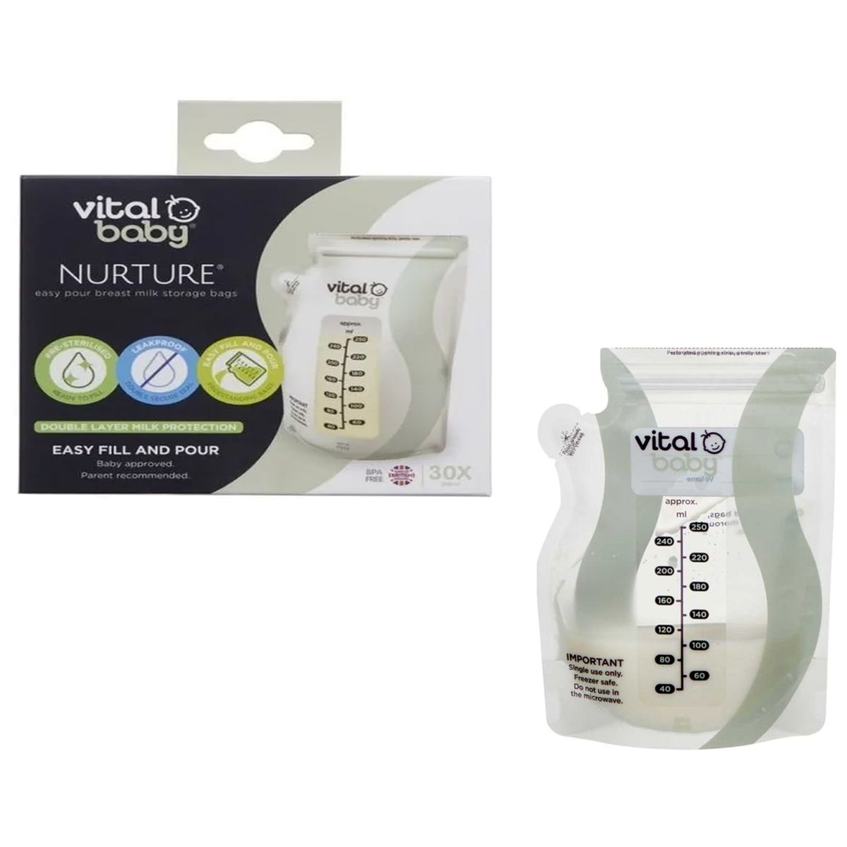 VITALBABY - Bolsas Almacenamiento Leche Materna 30 Unidades Vital Baby