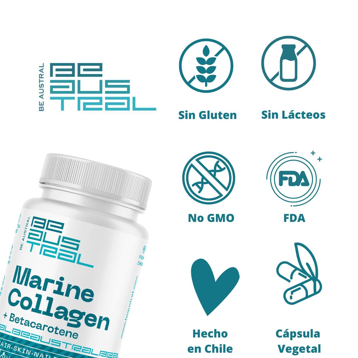 FULL COLAGENO - Colágeno Marino Betacaroteno Suplemento 2 frascos 60 cápsulas