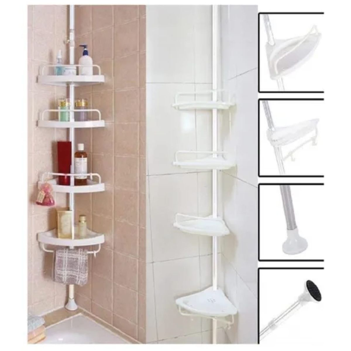 ANGELES DEL HOGAR - Esquinero De Ducha Multi-uso 4 Repisas Ajustable Organizador