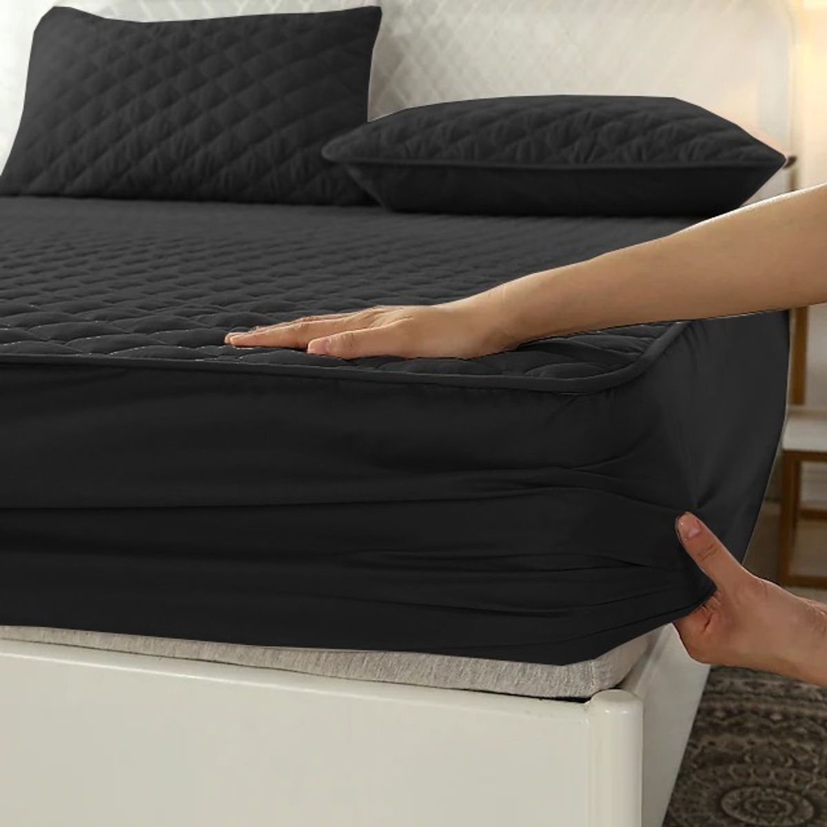 GENERICO - Cubre Colchón Impermeable 2 Plazas - Negro