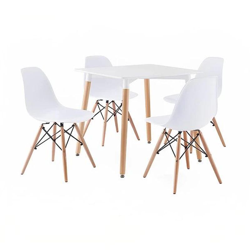 KLIK - Comedor Mesa Eames Cuadrada Blanca + 4 Sillas Eames Blancas