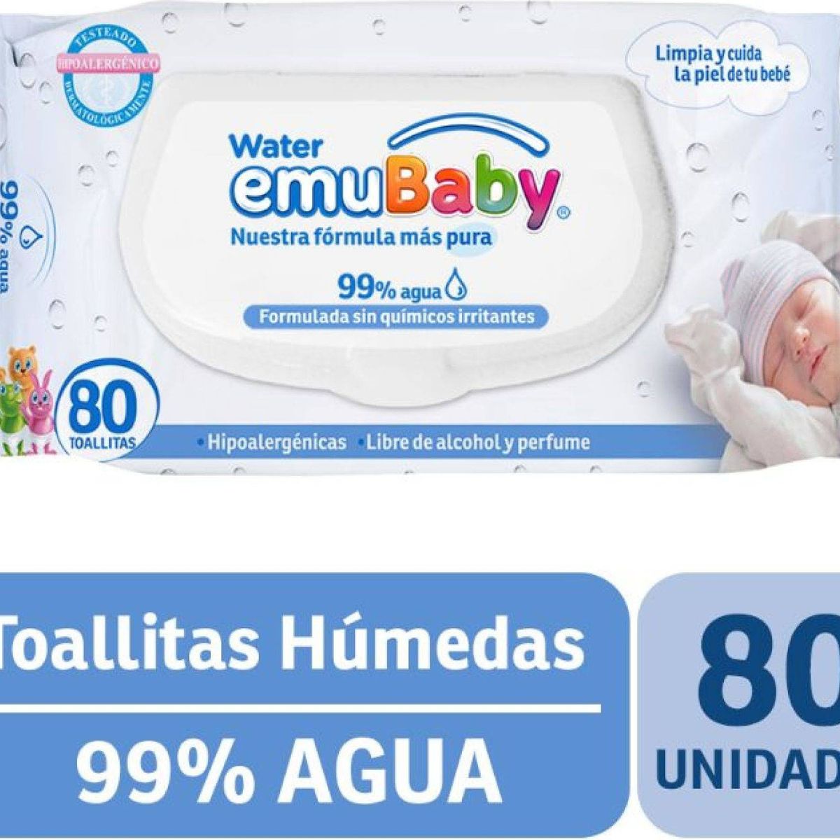 EMUBABY - Toallitas Húmedas Emuwipes Water Premium 80 Un C/u