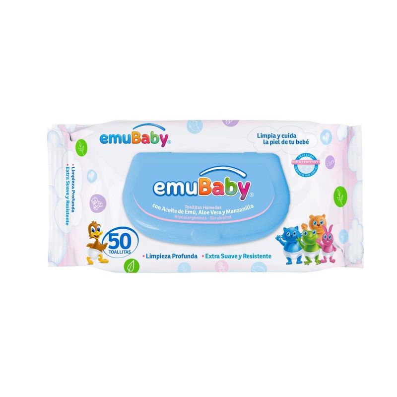 EMUBABY - Toallas Humedas Emubaby Premium Con Tapa 50 Unidades