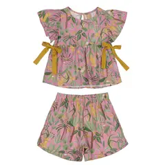 UP BABY - Conjunto Safari Blusa y Shorts Multicolor Rosado