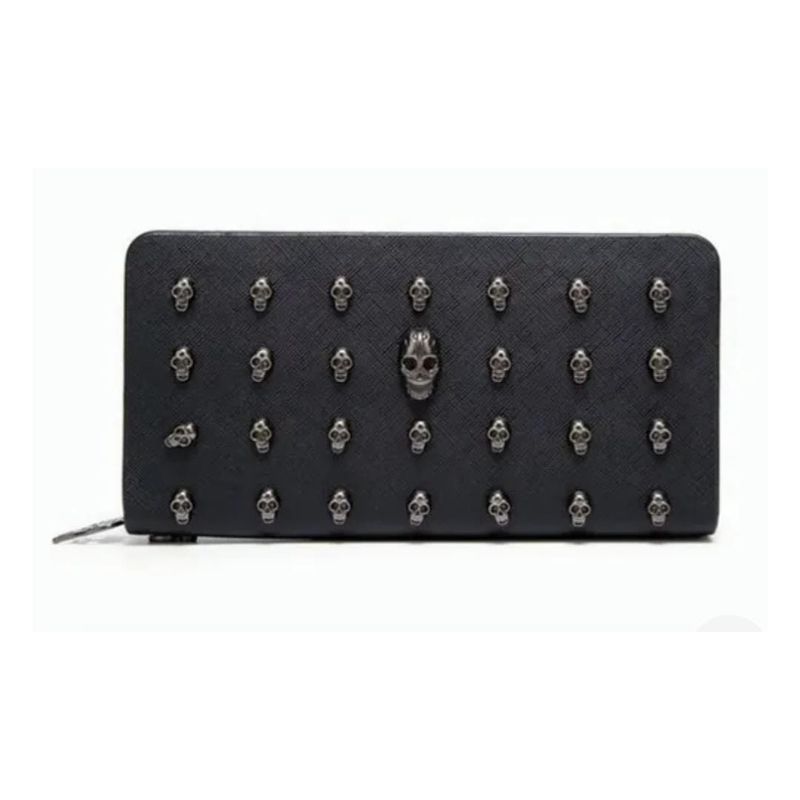 GENERICO - Cartera Larga De Dama Calavera Con Cremallera De Cuero