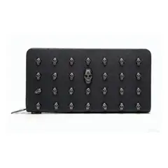 GENERICO - Cartera Larga De Dama Calavera Con Cremallera De Cuero