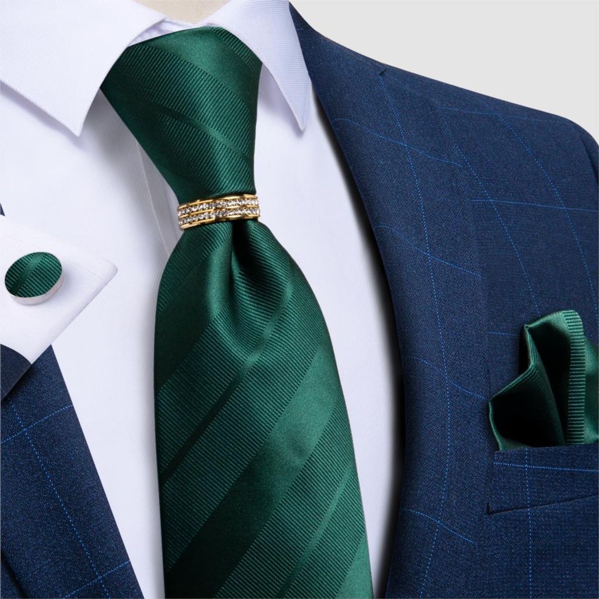 SONEC - Corbata Hombre Seda En Caja Anillo Dorado Paño Colleras Set Pack