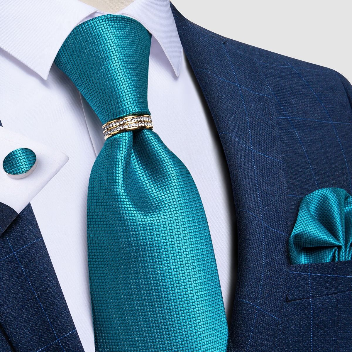 SONEC - Corbata Hombre Seda En Caja Anillo Dorado Paño Colleras Set Pack