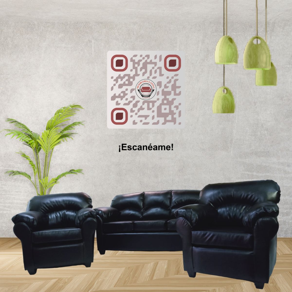 MUEBLERIA LATINA - LIVING PU ECOCUERO DECO 3-1-1 NEGRO