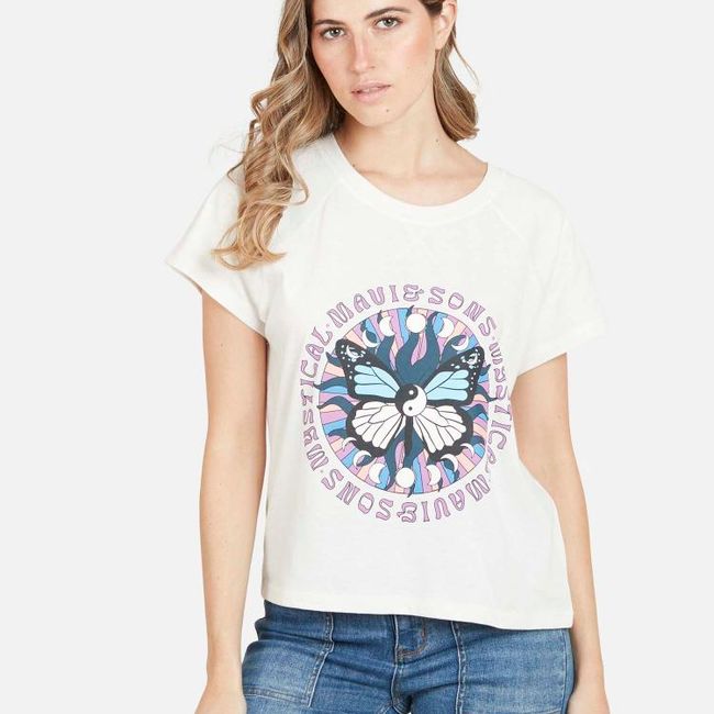 MAUI AND SONS - Polera COSMIC BUTTERFLAY Mujer Blanco Maui & Sons