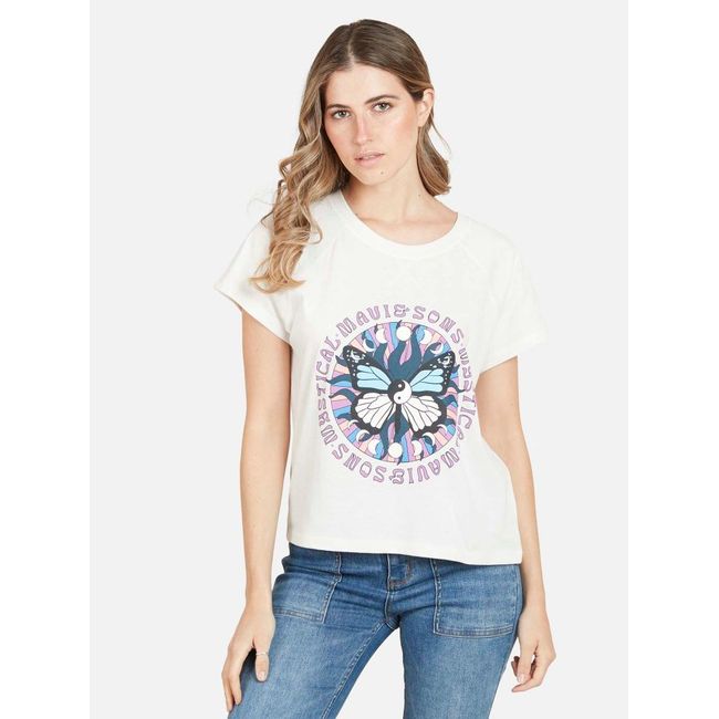 MAUI AND SONS - Polera COSMIC BUTTERFLAY Mujer Blanco Maui & Sons