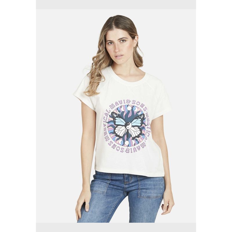 MAUI AND SONS - Polera COSMIC BUTTERFLAY Mujer Blanco Maui & Sons