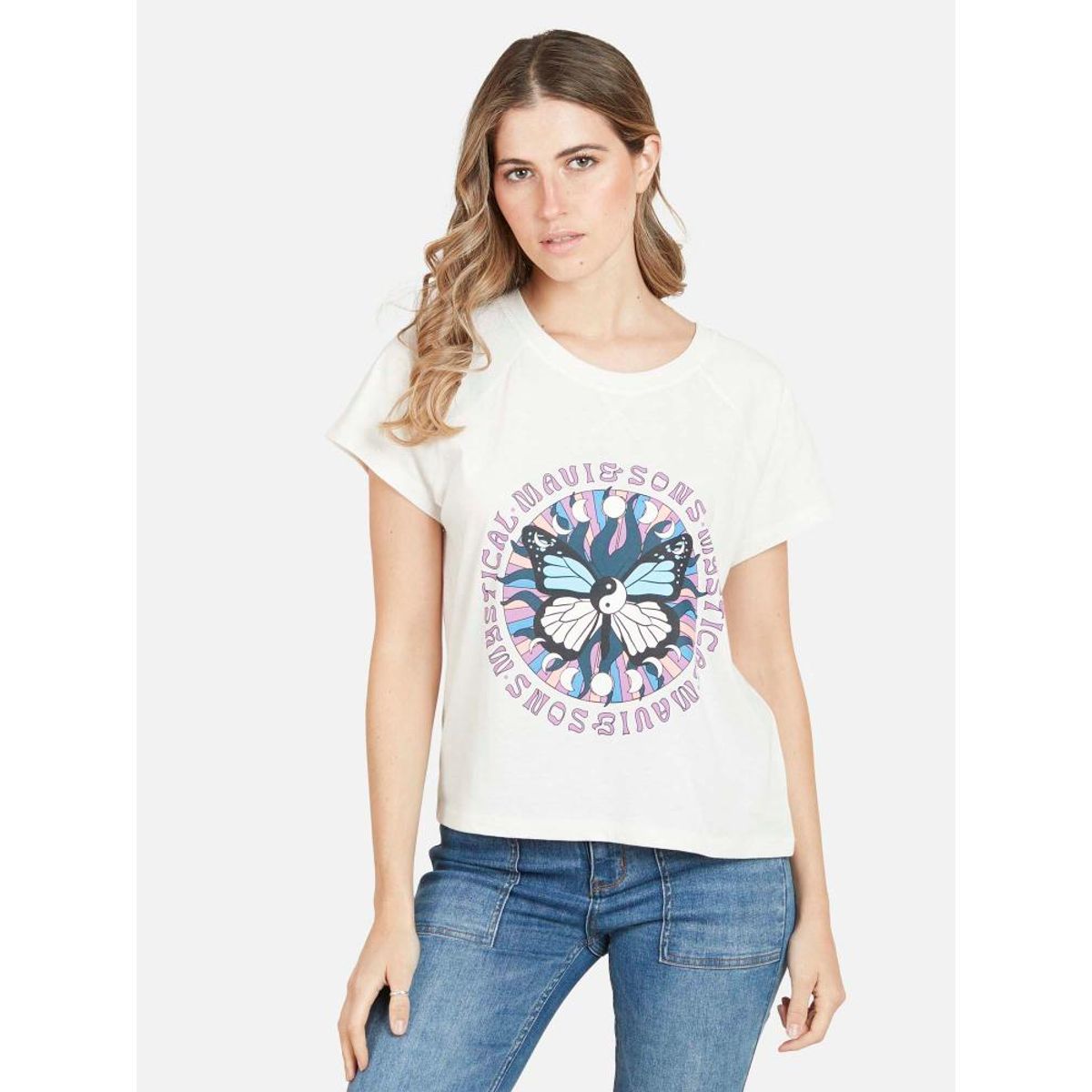 MAUI AND SONS - Polera COSMIC BUTTERFLAY Mujer Blanco Maui & Sons