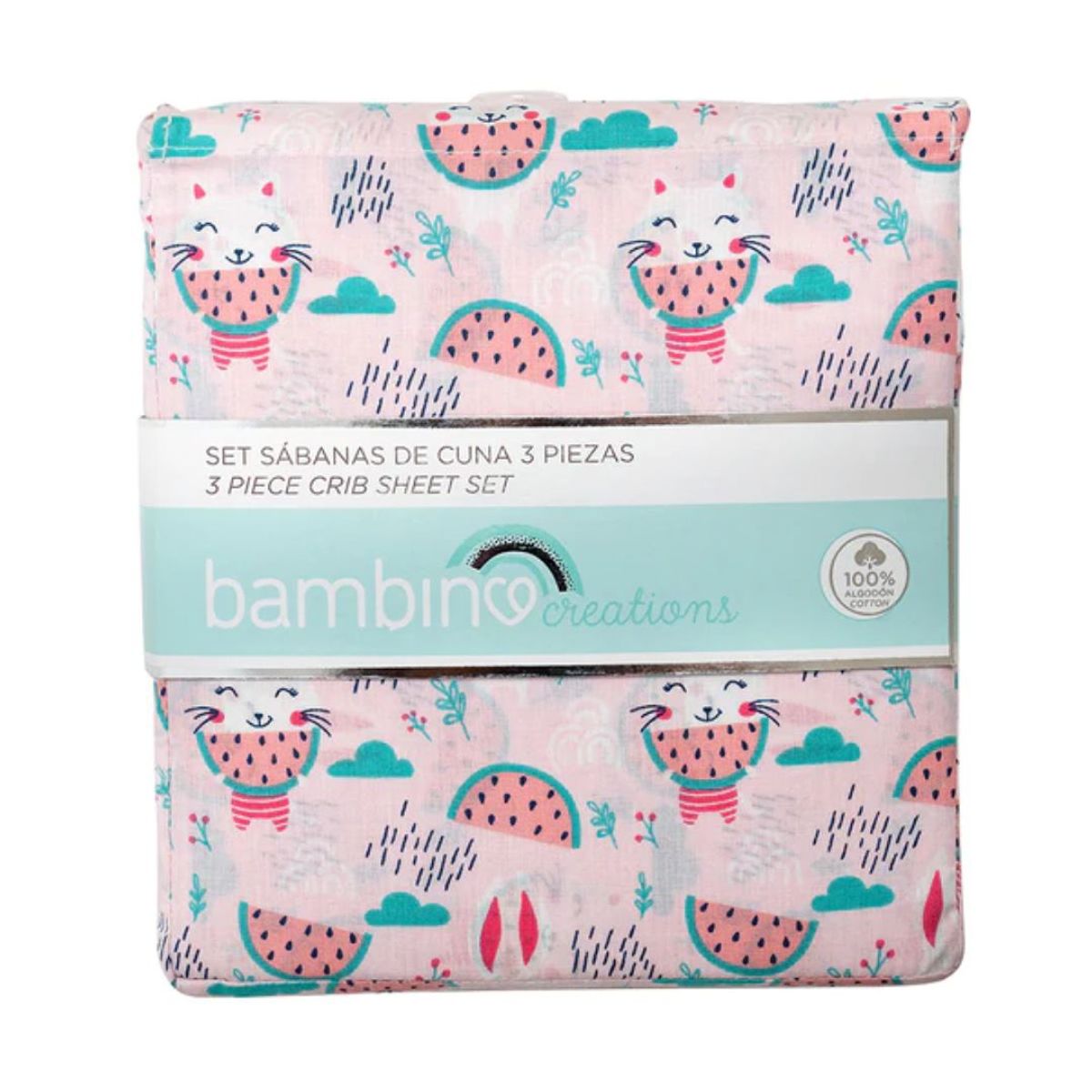 BAMBINO - Set de sábanas rosadas para cuna de bebé
