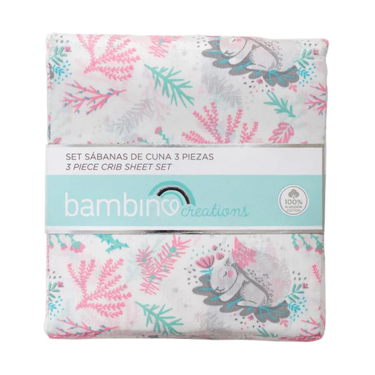BAMBINO - Set de sábanas rosadas para cuna de bebé