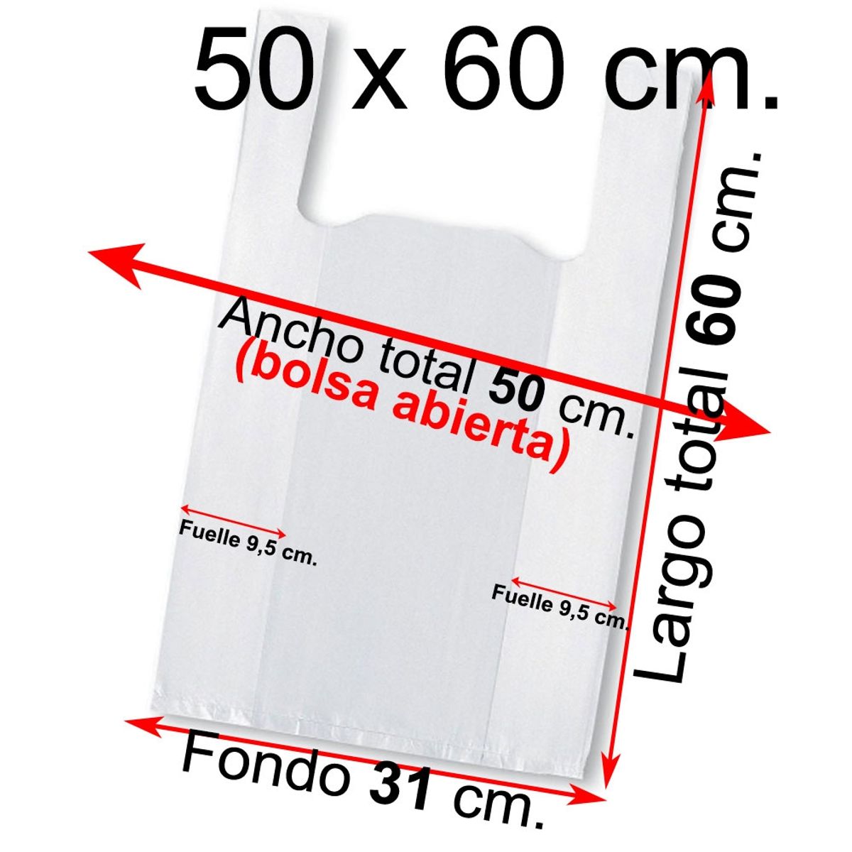 GENERICO - Bolsas Plásticas Tipo Camiseta - 50x60 - 100 Unidades