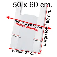 GENERICO - Bolsas Plásticas Tipo Camiseta - 50x60 - 100 Unidades