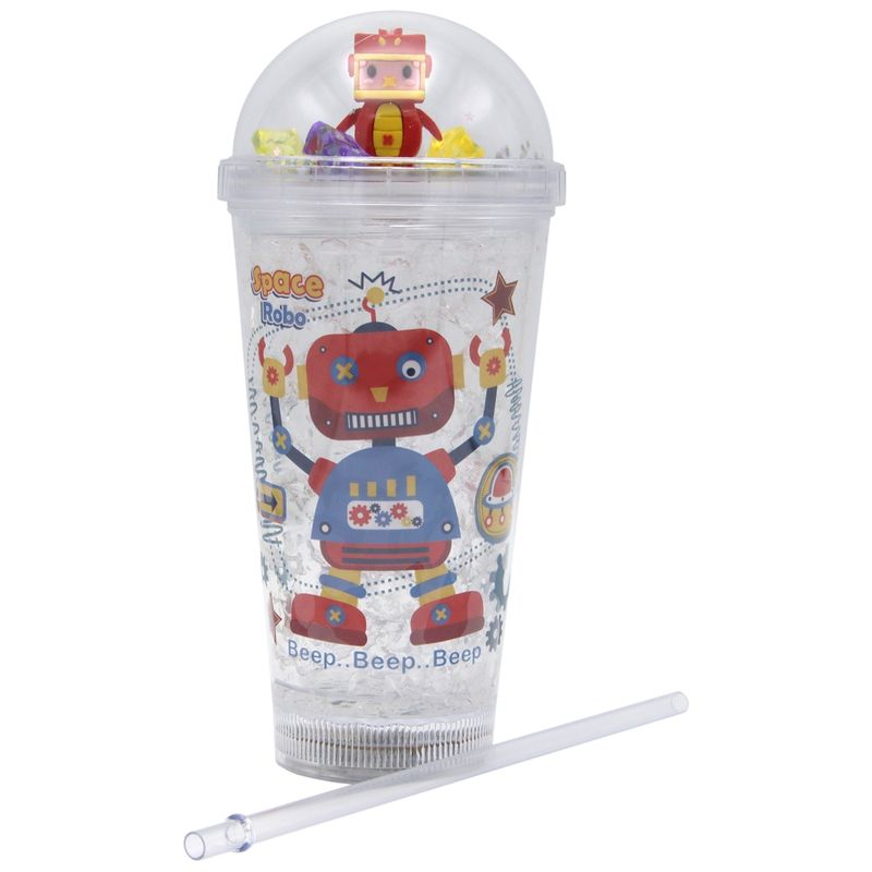 GENERICO - Vaso Transparente Robot Rojo Diseño Robot Glitter y Diamantes