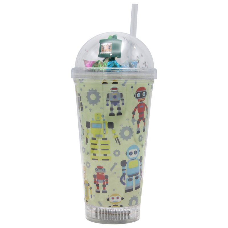 GENERICO - Vaso Beige Robot Verde Diseño Robot Glitter y Diamantes