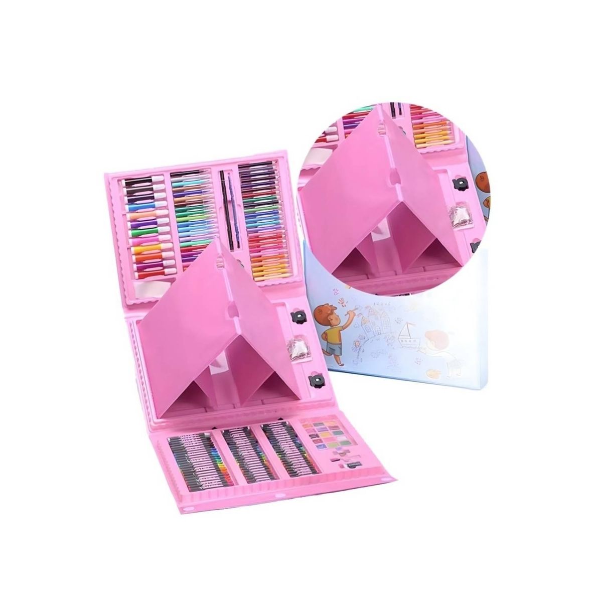 GENERICO - Maleta 208 Piezas De Arte Para Niños Kit Set Dibujo Rosado