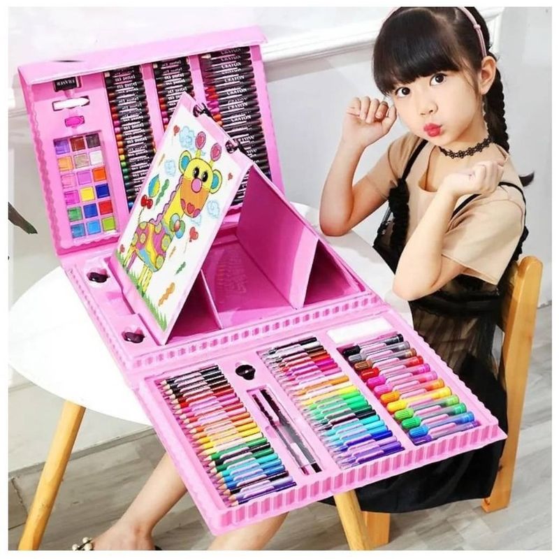 GENERICO - 208 Piezas De Arte Para Niños Kit Set De Dibujo Rosado