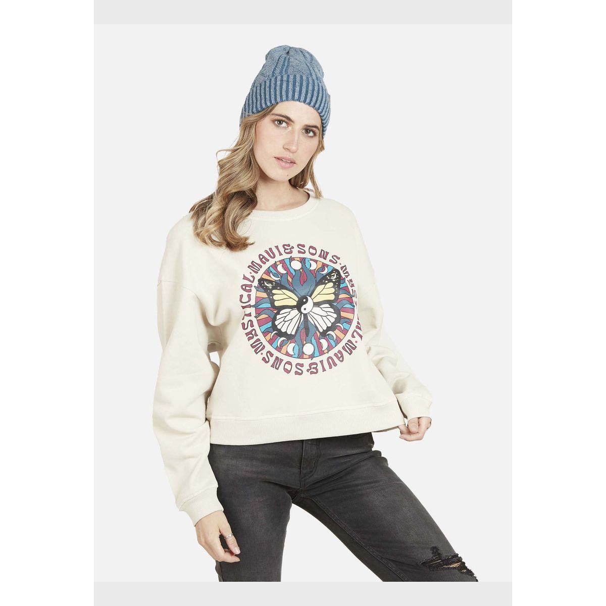 MAUI AND SONS - Poleron CREW BUTTERFLY Mujer Café Maui and Sons