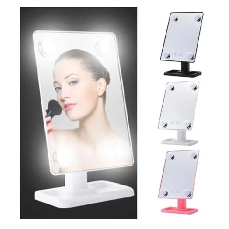 GENERICO - Espejo 4 Bombillas Luces Led Tactil Maquillaje Giratorio /228055 Negro