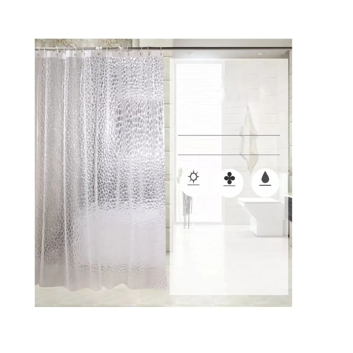 CARIBEE - Cortina Forro De Baño Transparente Impermeable + 12 Argollas