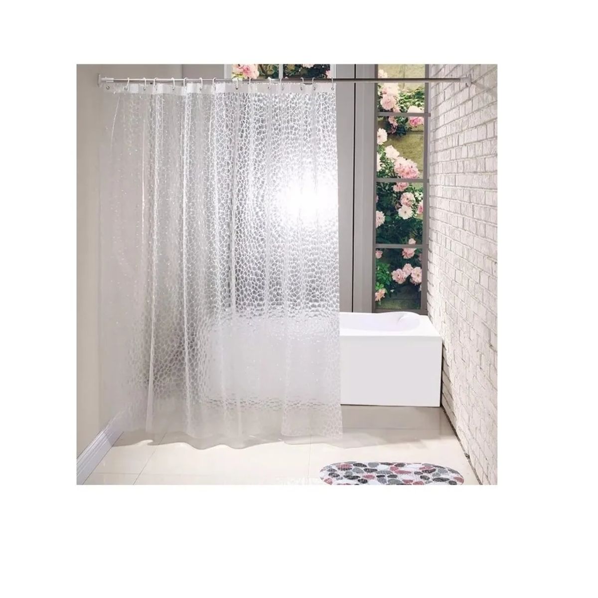 CARIBEE - Cortina Forro De Baño Transparente Impermeable + 12 Argollas