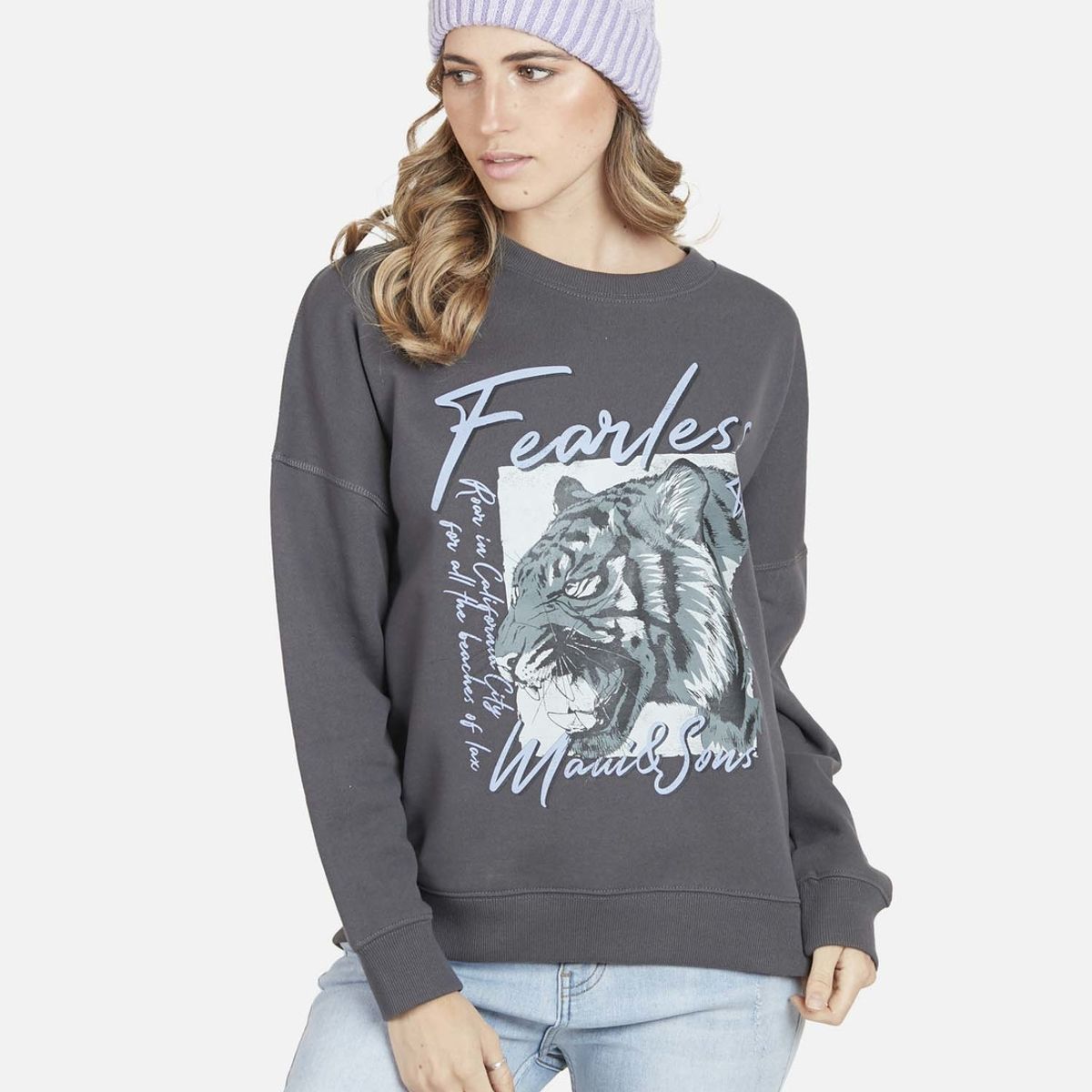 MAUI AND SONS - Poleron FEARLESS TIGGER CREW Mujer Gris Maui and Sons