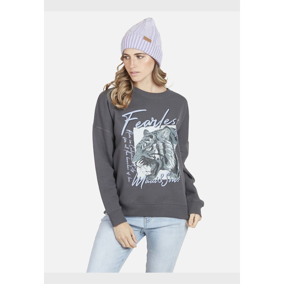MAUI AND SONS - Poleron FEARLESS TIGGER CREW Mujer Gris Maui and Sons