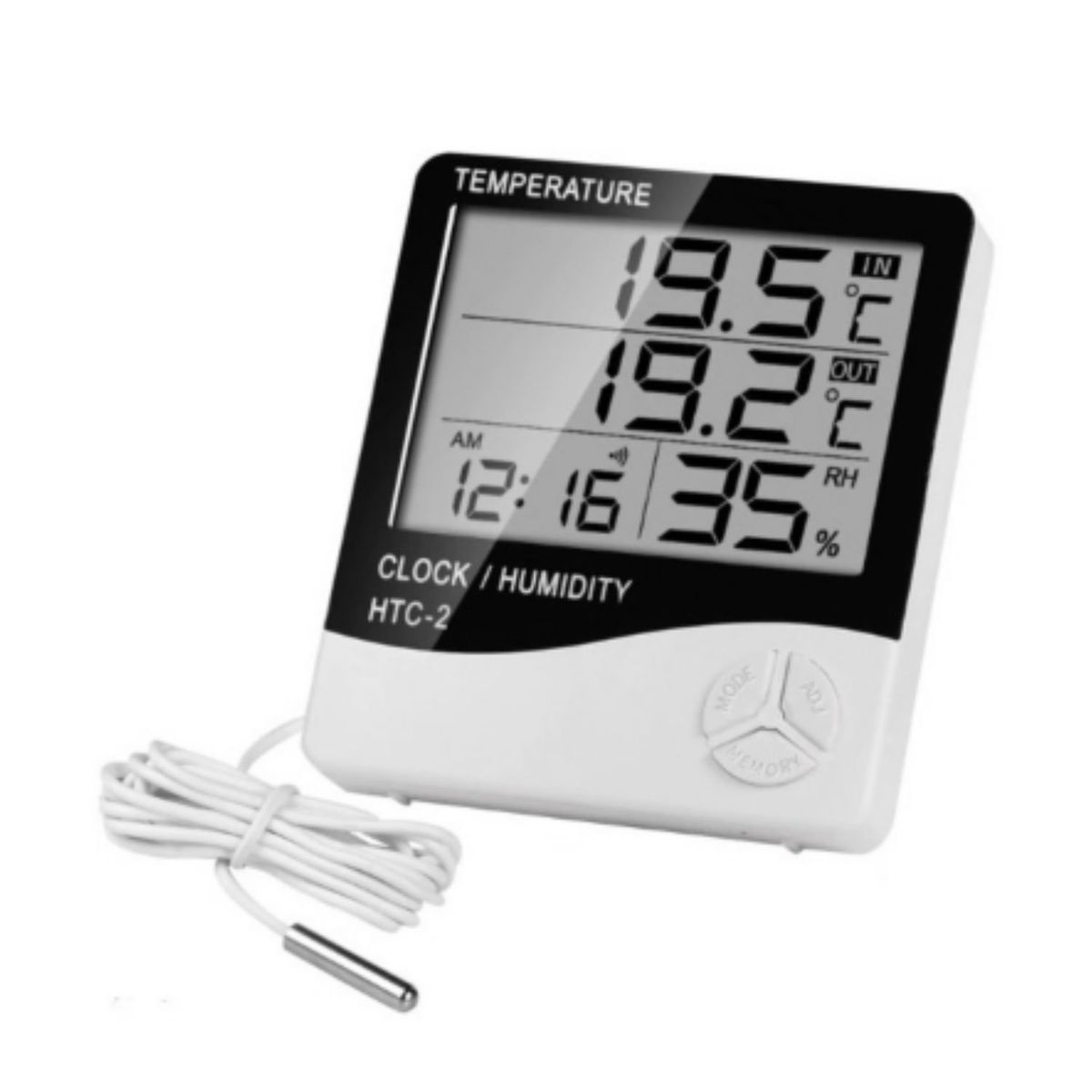 GENERICO - Termómetro Higrómetro Digital Htc-2 Sonda Reloj Alarma