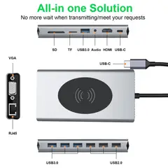 GENERICO - Hub Adaptador Usb TipoC 15 en 1 para MacBook y Windows Carga Magnétic