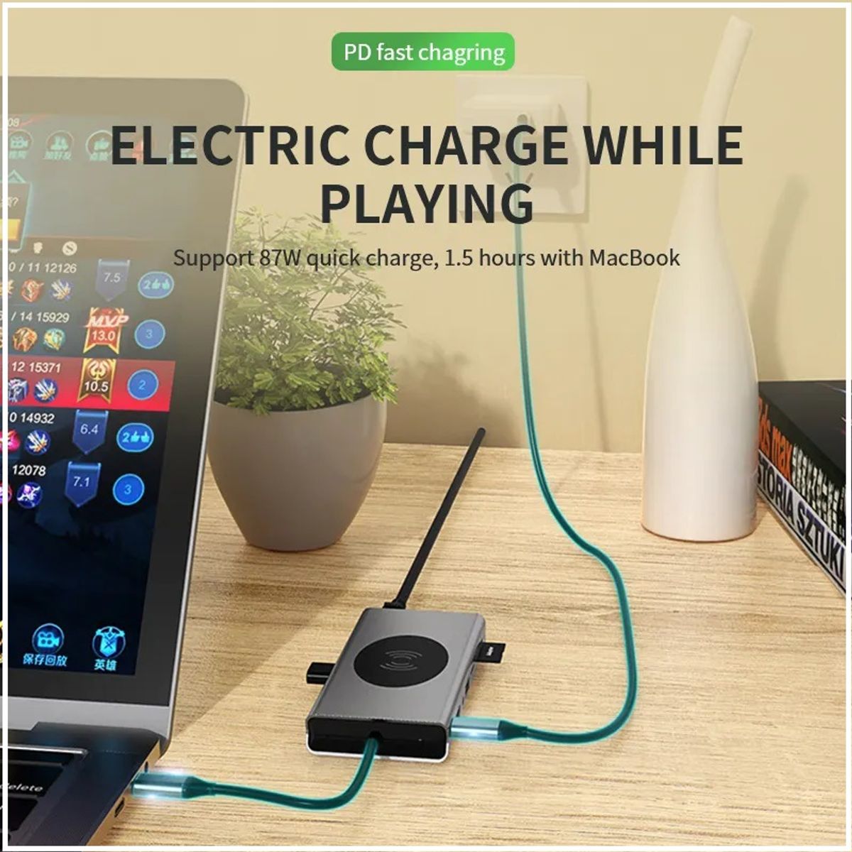 GENERICO - Hub USB Tipo-C 15 en 1 HDMI 4K, VGA, Ethernet Gigabit, Carga Inalámbrica, Lectores SD/TF Puertos USB