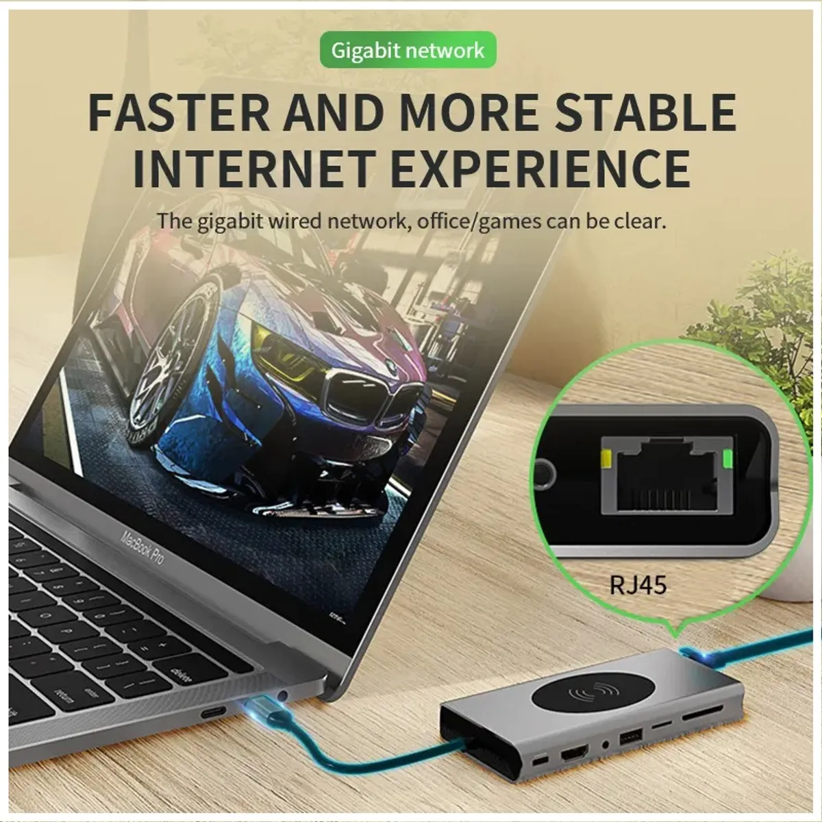 GENERICO - Hub USB Tipo-C 15 en 1 HDMI 4K, VGA, Ethernet Gigabit, Carga Inalámbrica, Lectores SD/TF Puertos USB